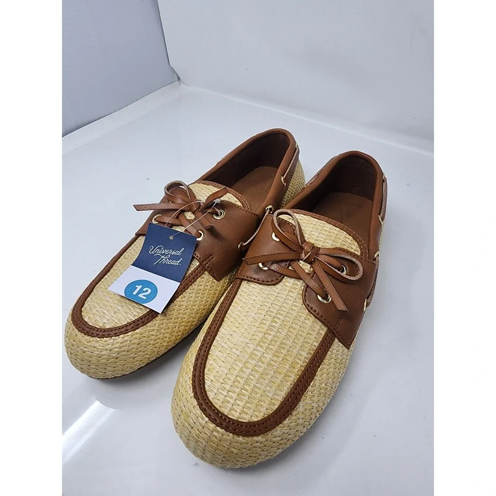Universal Thread Womens Woven Boat Shoes Brown Straw Casual Size 12
